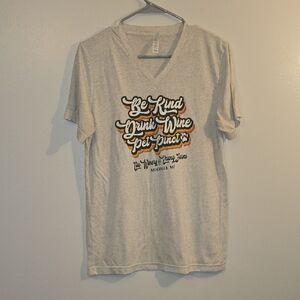 Bella Canvas Tan V-Neck Tee "BE KIND, DRINK WINE, PET PINOT" Young Farms LOT R1